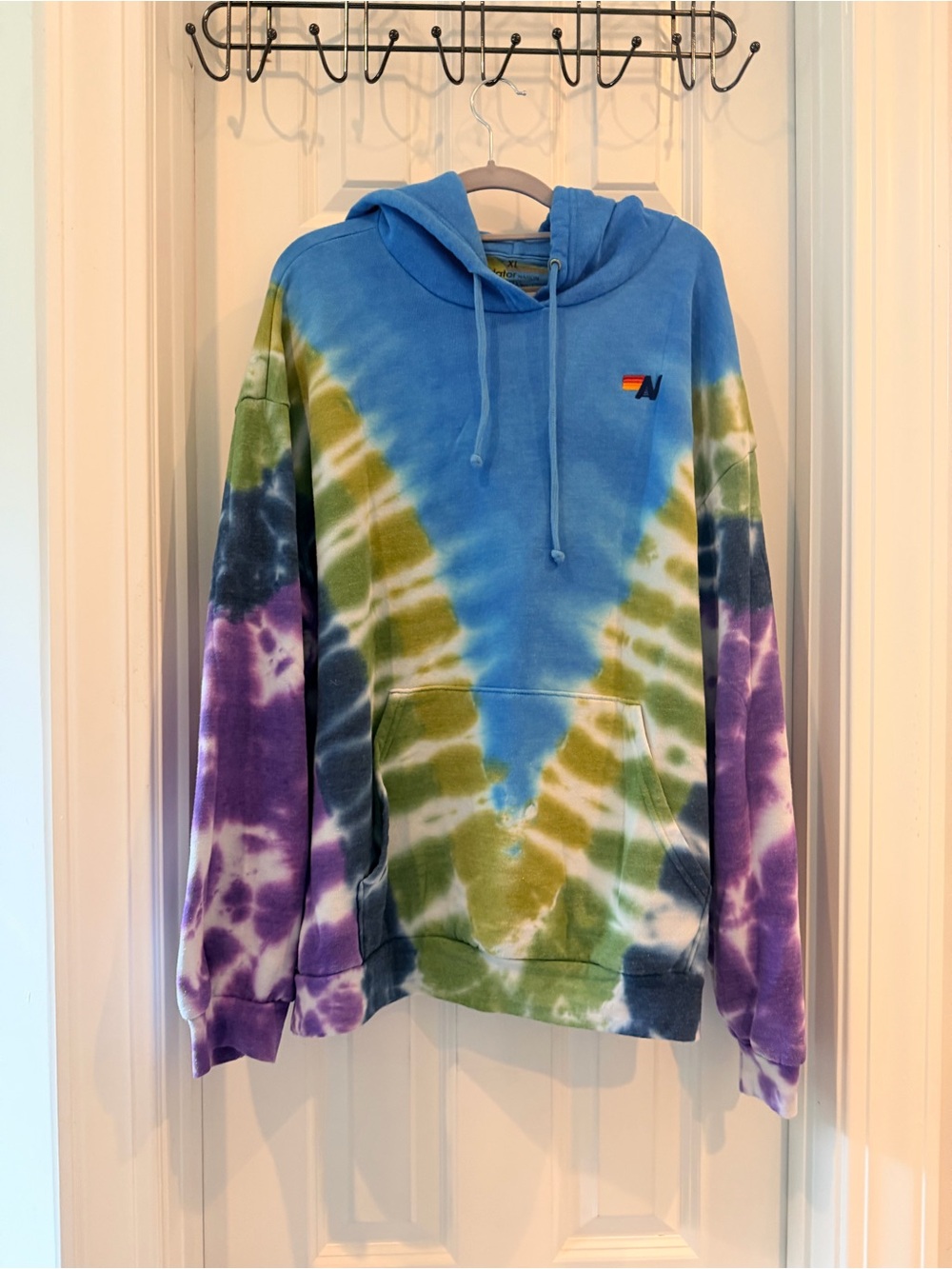 Aviator Nation Men's Tie-Dye Crewneck Hoodie in Blue, Green, Purple